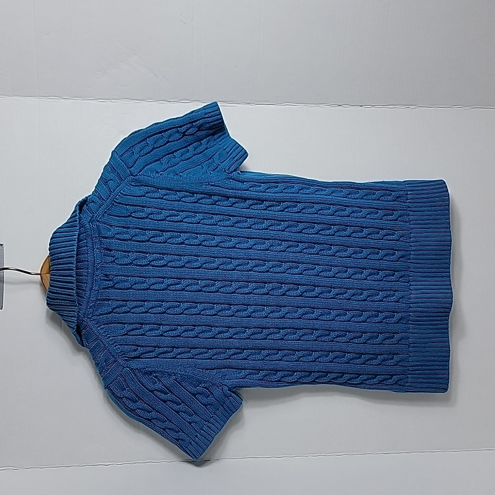 L.L. Bean Women's Blue Short Sleeve Cable Knit Cardigan Sweater, S - Picture 2 of 7